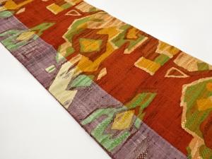 じゅらく製　手織り紬抽象模様織出し名古屋帯